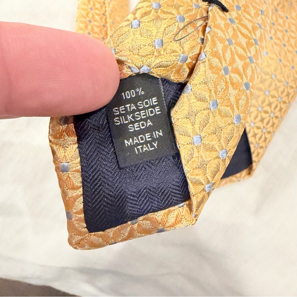 Ermenegildo Zegna Art Deco Silk Necktie Yellow Gold Blue - Picture 4 of 5